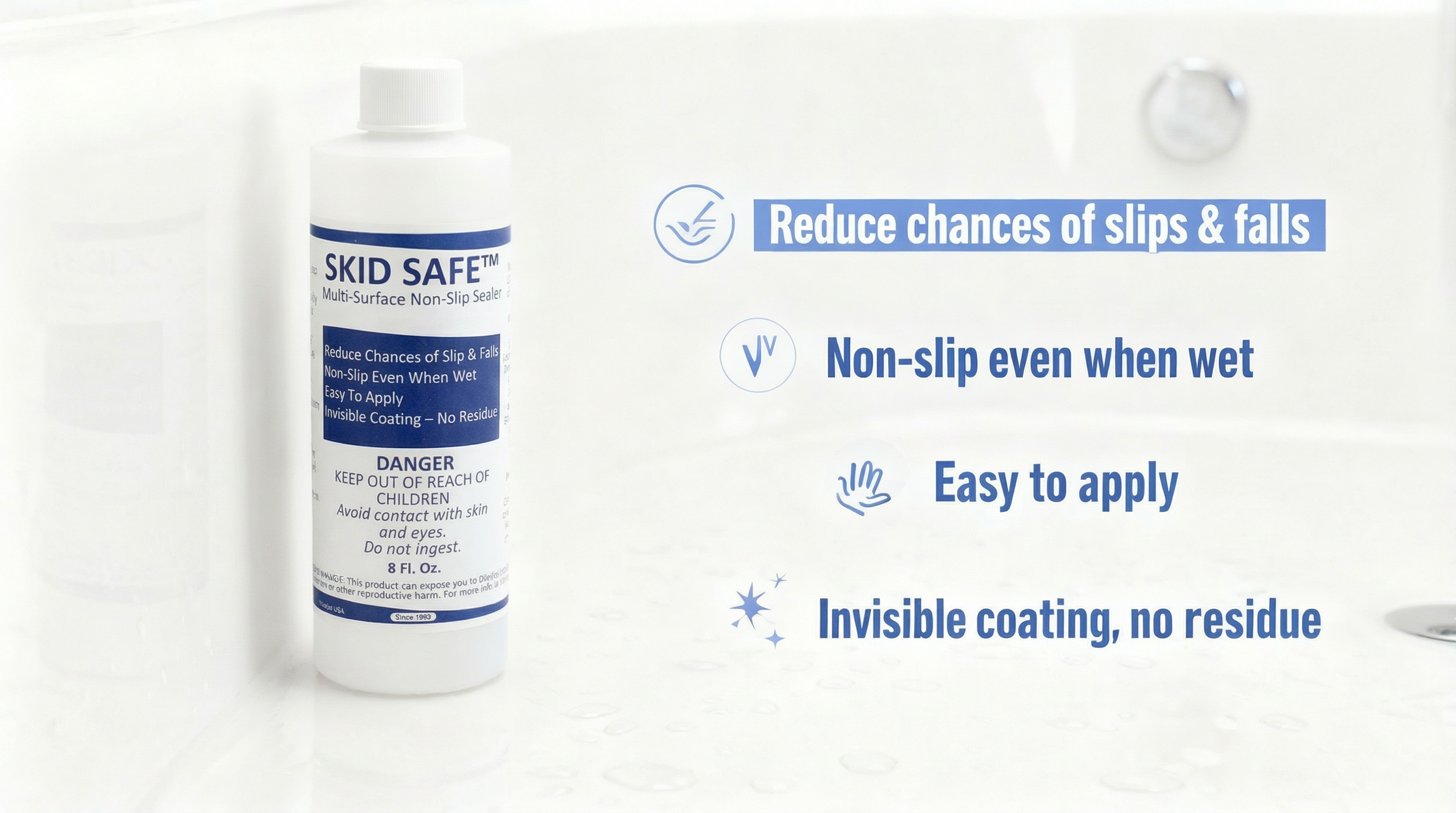 SKID SAFE™ Anti-Slip Sealer Kit for Bathtubs & Acrylic Showers - 8oz (2 Applications)