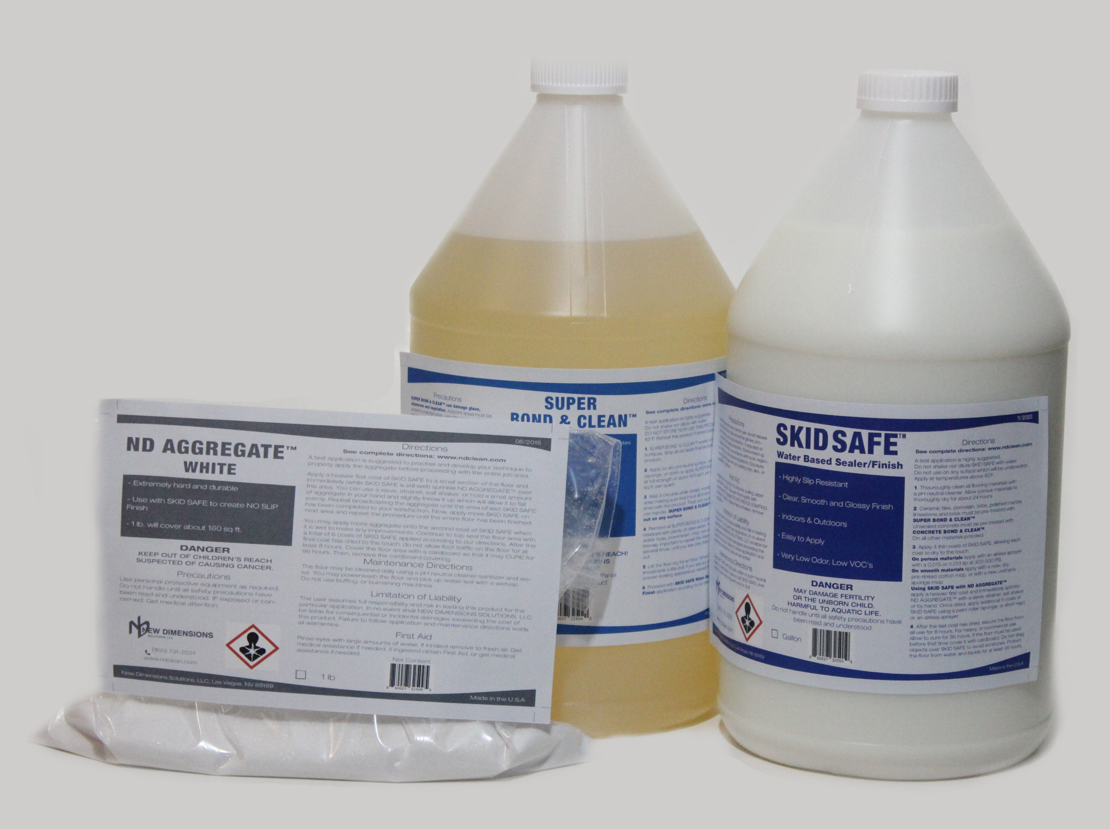 No Slip Skid Safe System™ For Tile, Porcelain, Brick or Limestone incl: SUPER BOND & CLEAN™ (pre-treatment), SKID SAFE™ ,  ND Aggregate™ - NEW DIMENSIONS SOLUTIONS, LLC